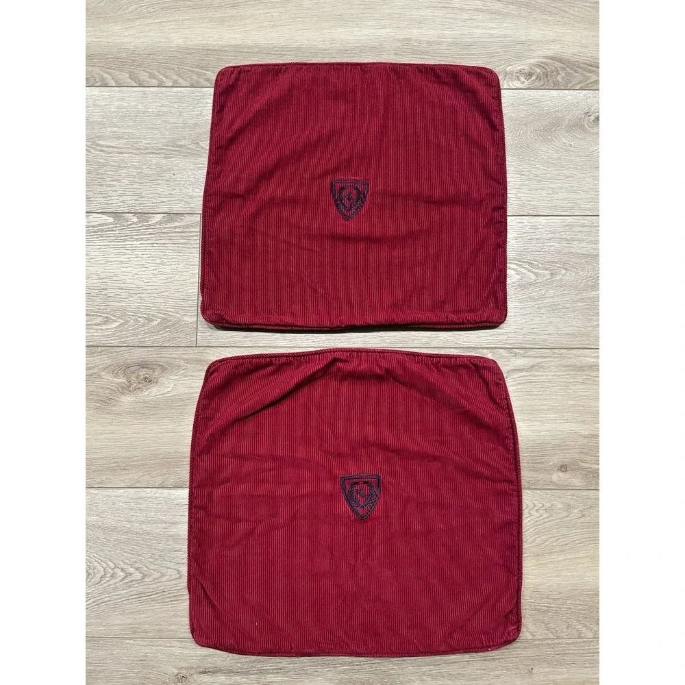 Vtg Pr Ralph Lauren Embroidered LRL CREST Red Corduroy Cotton Pillow Cover 18x20